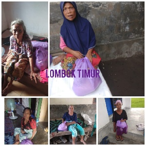 Relawan 69 Lombok Timur Bagikan Sembako ke Lansia