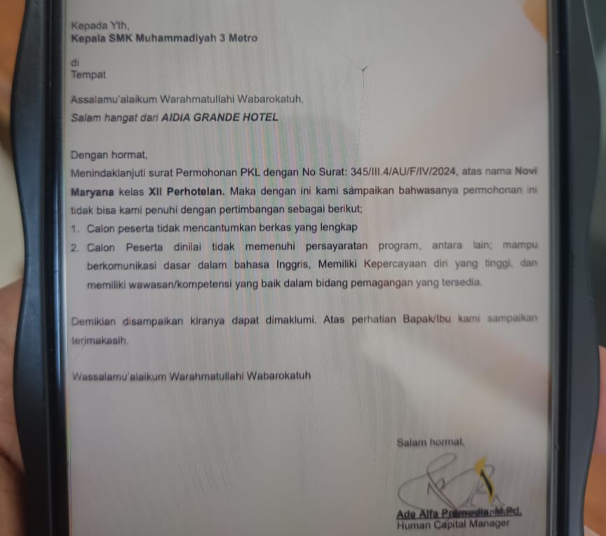 Tolak siswi magang, social responsibilities Hotel Aidia dipertanyakan Tolak siswi magang, social responsibilities Hotel Aidia dipertanyakan